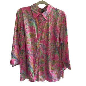 Lauren Ralph Lauren Pink Paisley Button Up Shirt Blouse Top Women’s Plus Size 1X